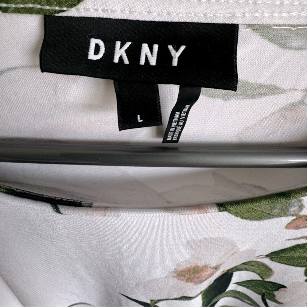 DKNY Women’s Floral Blossom Print Knot Detail Stretch Blouse Top Size L - Picture 2 of 6